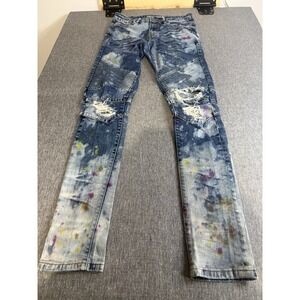 Crysp Denim Matis Biker Distressed Tie Dye Skinny Jeans Size 28